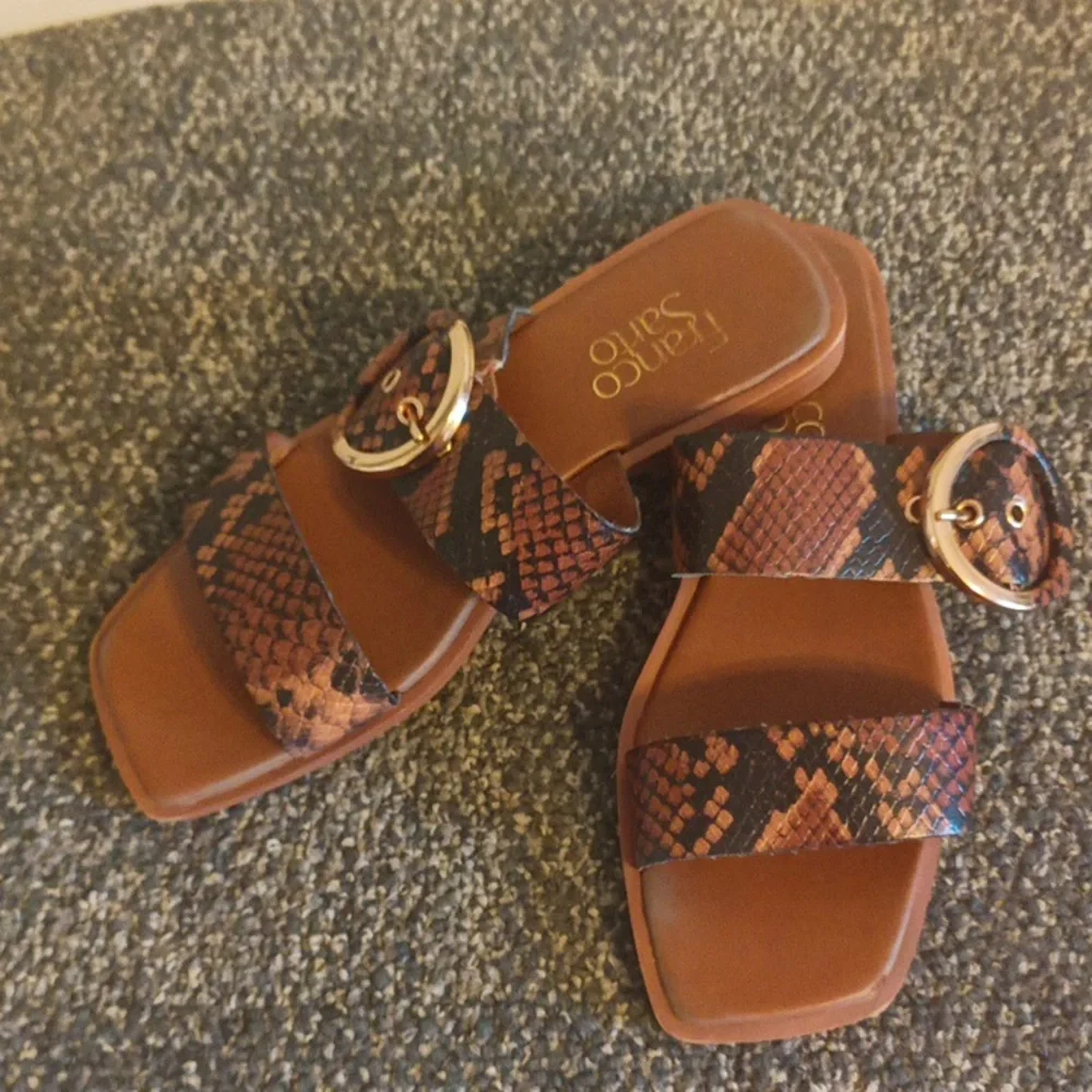 Franco Sarto Merris Cognac faux snake skin sandals size 6